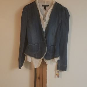 INC denim blazer with white inside layer